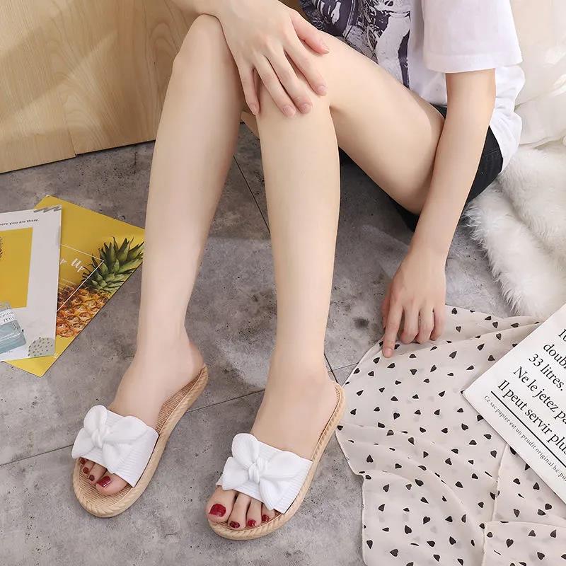 Slippers Women's Outer Wear Beach Slippers Korean Fashion All-match Sandals and Slippers Bow Slippers Non-slip Slippers