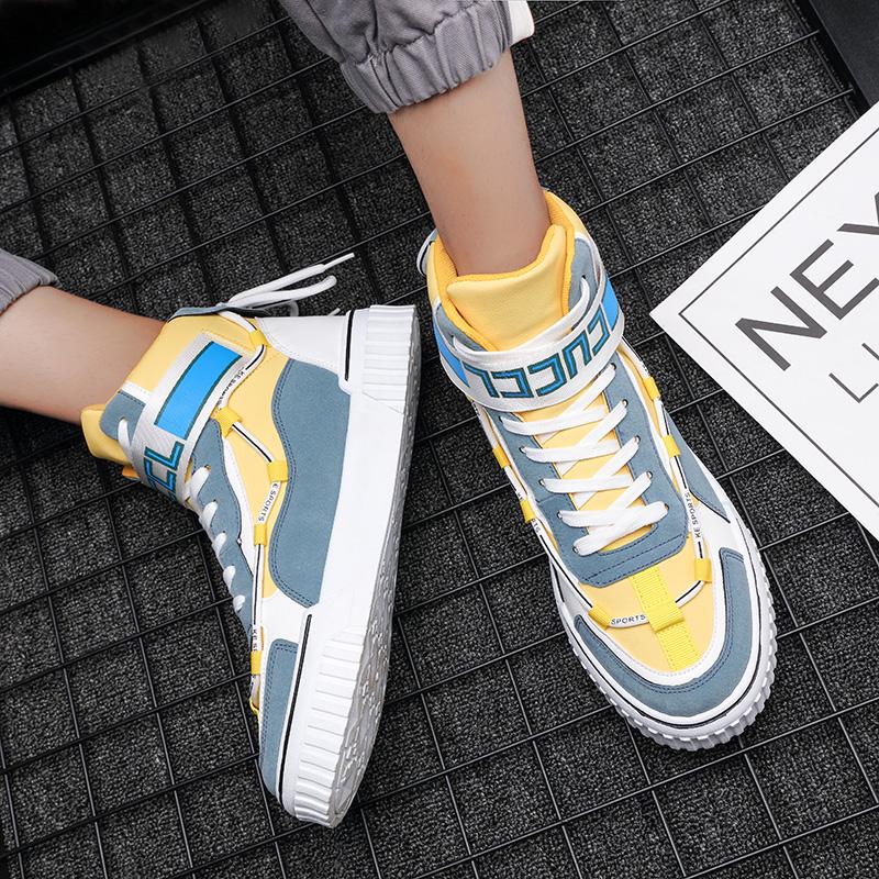 Spring Autumn Men High-top Vulcanized Shoes Canvas Shoes Lace Up Letter Prints Buckle Casual Thick Sole Shoes for Men