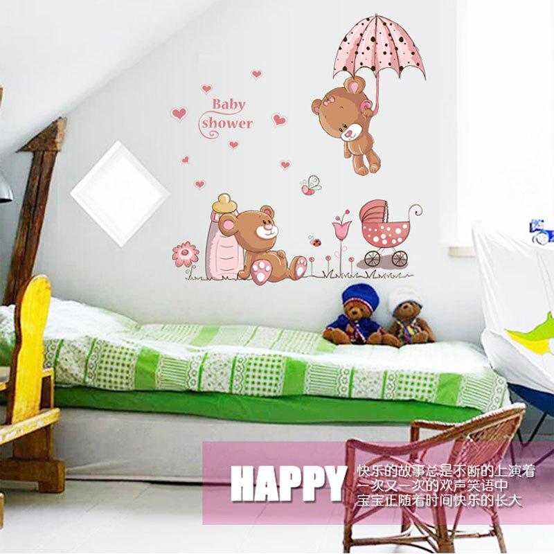[sticker ]Cartoon Lovely Pink Bear Wall Stickers For Kids Rooms Nursery Children Baby Decals Murals