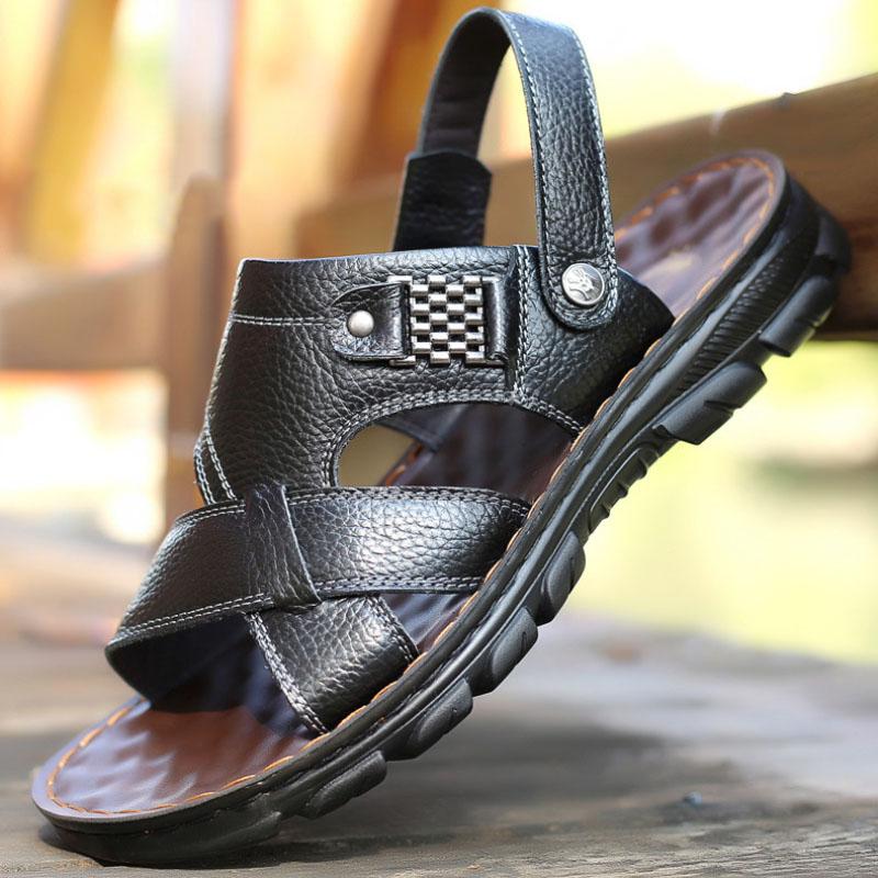 Waterproof Non-Slip Sandals Cow Leather Men's Soft Bottom Wear-Resistant Slippers Dual-Purpose Breathable Sandals