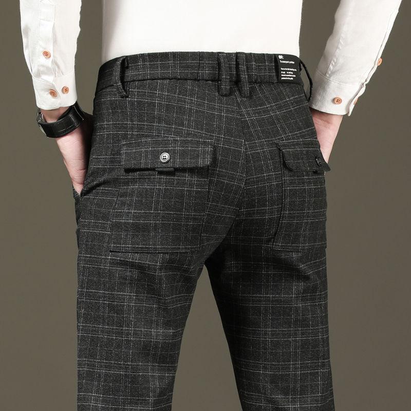 Spring and Summer Plaid Casual Pants Men's Thin Business Straight Loose Pants