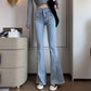 Women Fashion Wide Leg Flared Jeans Denim Comfortable Loose Jeans Zipper Pocket Trousers