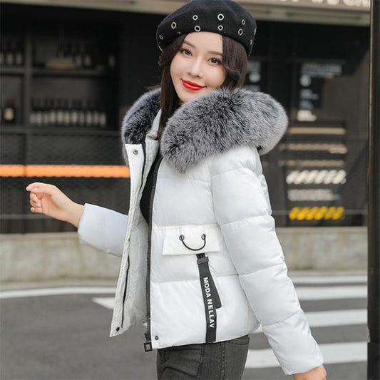 Women's Solid Color Down Jacket Mid-length Korean Loose Thick Coat Warm Cotton Coat Big Fur Collar Winter Clothes Quilted Coat
