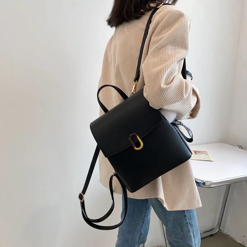 Soft PU Leather School Satchel Women's Backpack Casual Multilayer Large Capacity College Shopping Travel