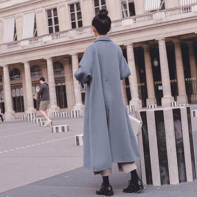 Woolen Coat Women's Mid-length Autumn and Winter Korean Style Loose Hepburn Style Woolen Coat