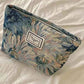 Blue Jacquard Cosmetic Bag Women's Retro Literary Simple and Elegant Flowers Convenient Small Bag