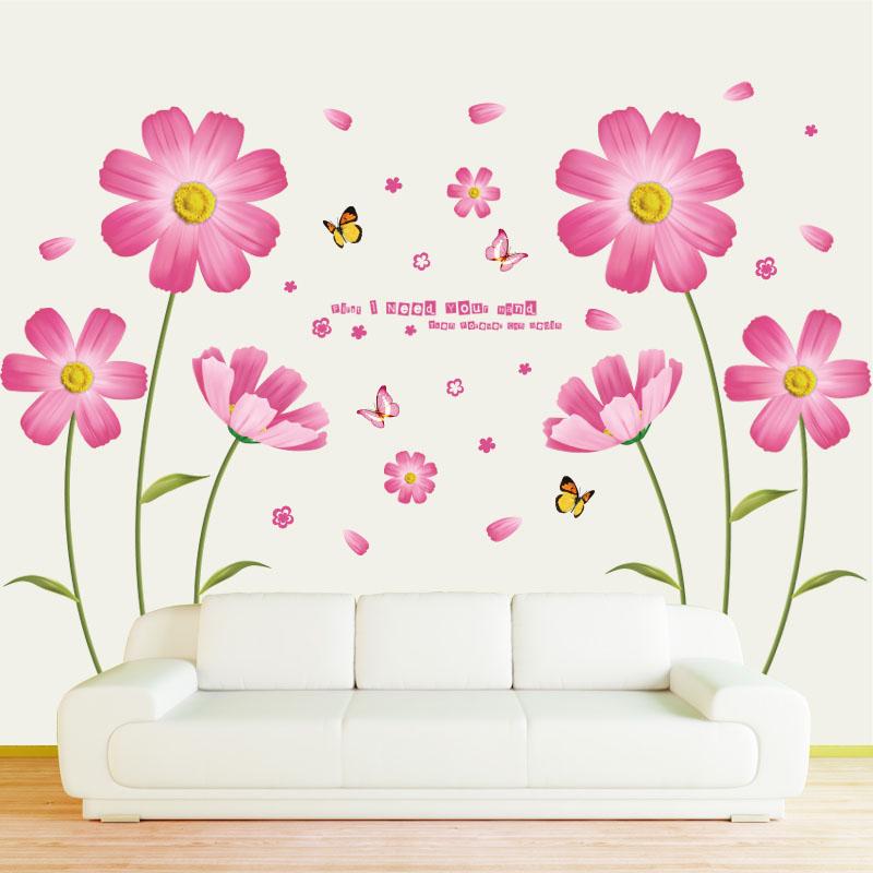 [Wall sticker] PVC orange flowers butterfly leaf wall stickers for kids rooms living room bathroom k