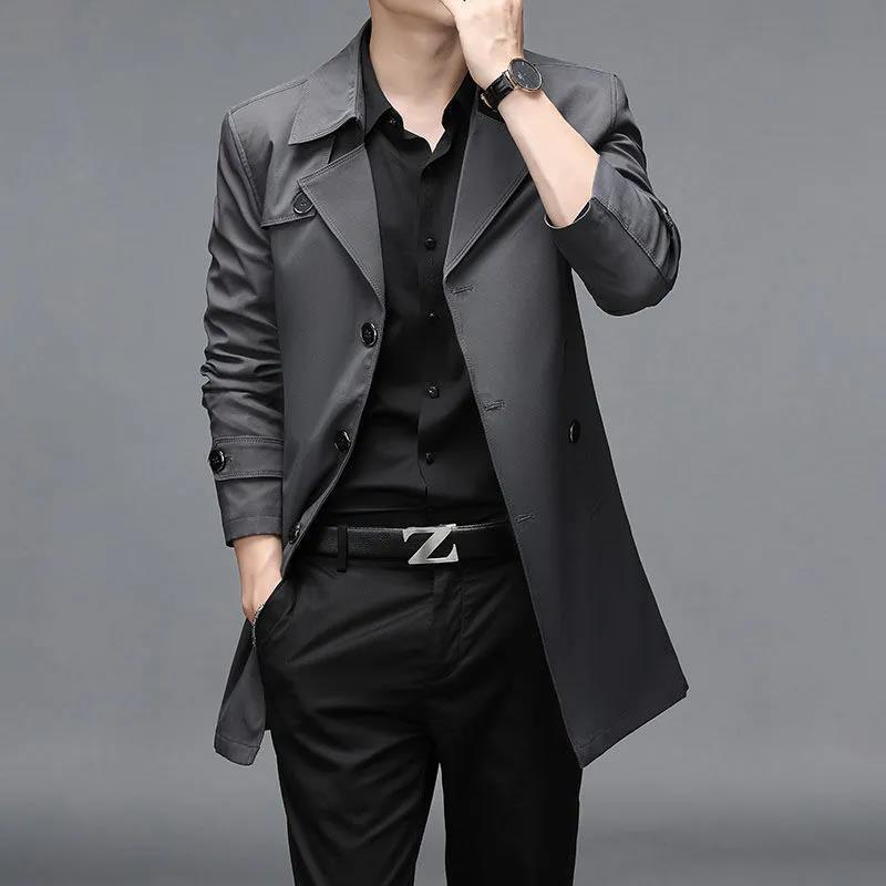 M-8XL Spring Thin Windbreaker High Quality V-neck Business Coat Casual Slim Gentleman Top