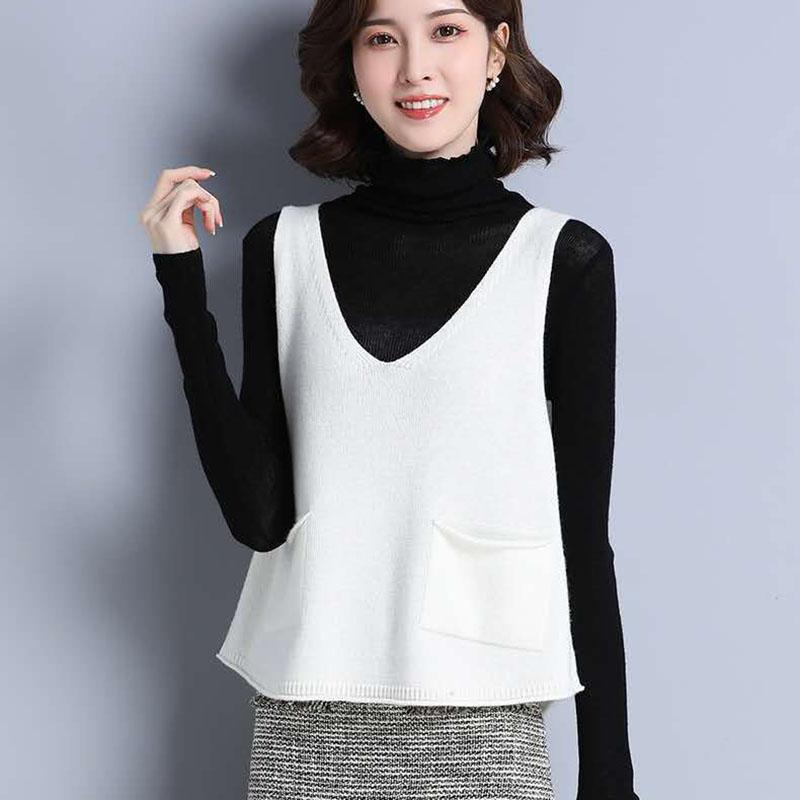 Spring and Autumn Loose Plus Size Vest Solid Color Short Sleeveless Sweater Knitted Outer Wear Women's Top