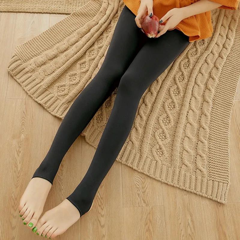 Fake Through Meat Pantyhose Women's Leggings for Women To Wear Winter Plus Velvet Thick Stockings Stewardess Gray To Keep Warm
