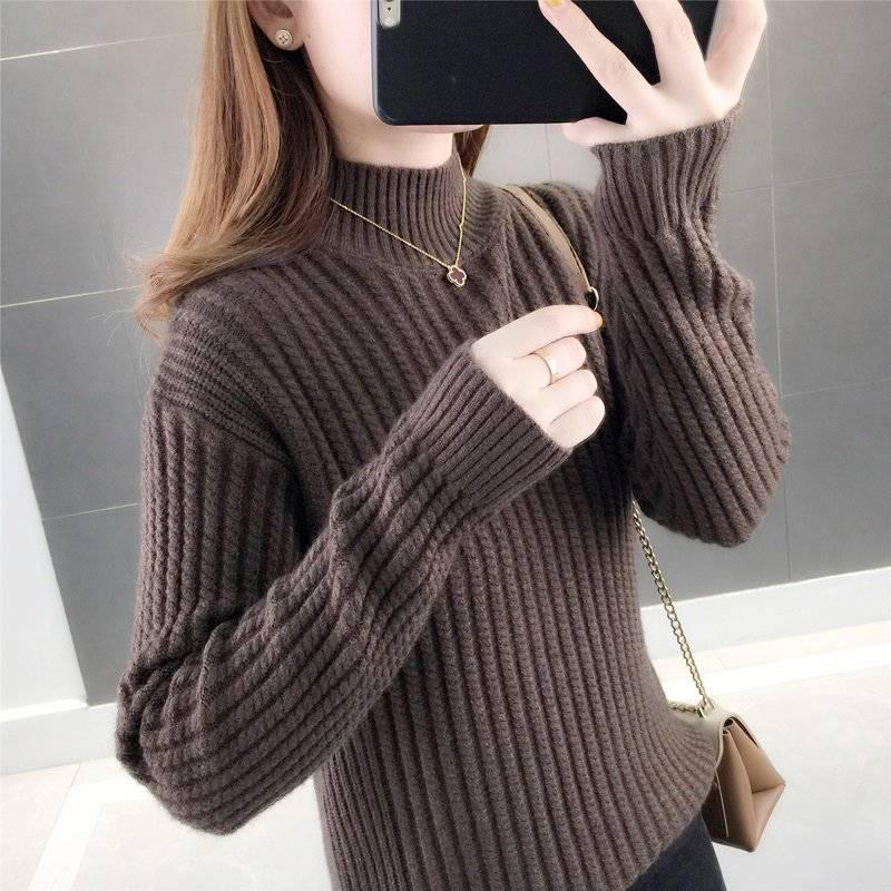 Winter Ladies High-neck Warm Sweater Pullover Slim-fit Warm Long-sleeved Knitted Sweater