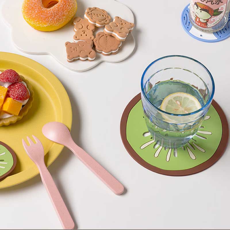 6pcs Cartoon Fruit Cute Table Mat Silicone Mat Non-slip Anti-scalding Coaster