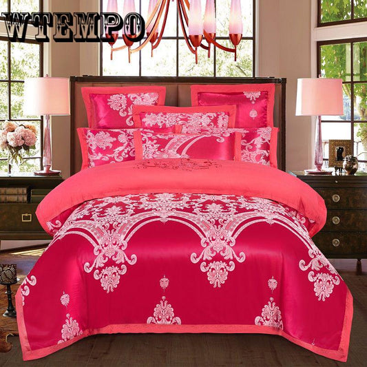 Bedroom home bedding European embroidered jacquard cotton four-piece cotton quilt cover sheets
