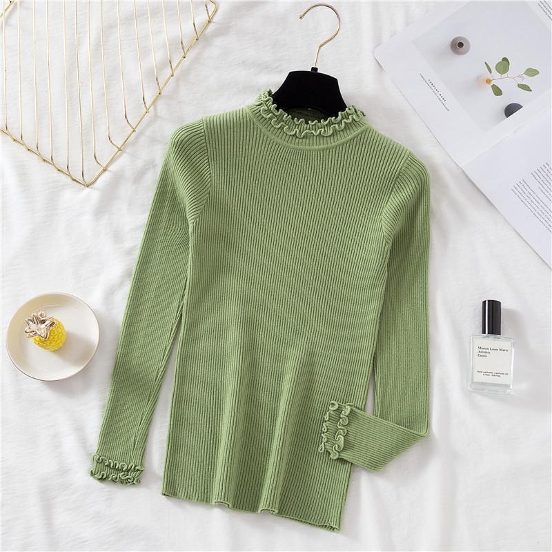 Sweater Women's Half Turtleneck Wooden Ear Pullover Knitwear Korean Slim Solid Color Top Trending Sweater Autumn and Winter Top