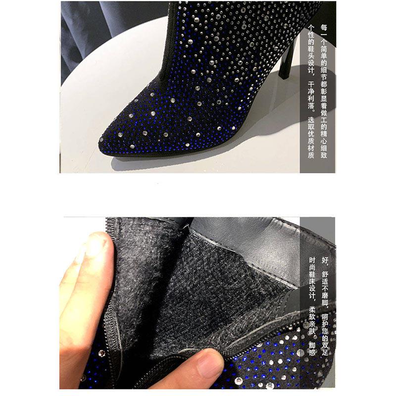 Ladies Zip High Heels Boots Women Pointed Toe Glittering Party Wedding Ankle Martin Boots Shoes