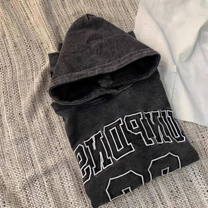 Men and Women Couple Hooded Sweater Hip-hop Loose Big Pocket Long-sleeved Pullover Sweater Oversize High Street Tie-dye Washed Retro Dark Top
