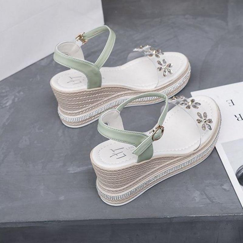 Women's Sandals Super High-heeled Wedge with Open Toe Flower Platform Sandals Waterproof Platform All-match Buckle Women's Shoes