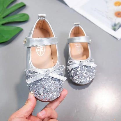 Girls' Leather Shoes Spring and Autumn Non-slip Soft Sole Children's Single Shoes Baby Peas Shoes Crystal Girl Princess Shoes