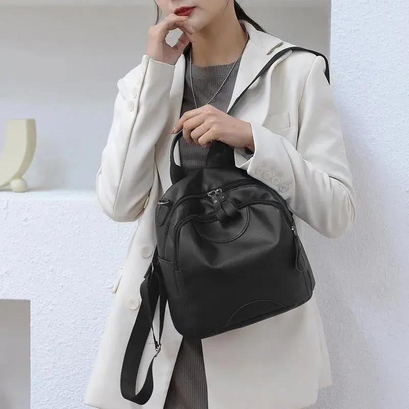 High-capacity Black Red Casual Large Capacity Simple Women's Multi-layer Canvas Backpack Travel Shopping Student Schoolbag