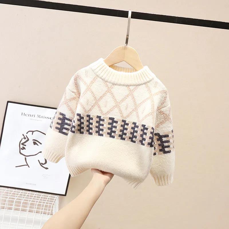Children's Sweater Men's Plus Velvet Thickening Girl Winter Warm Bottoming Shirt Boy Baby Round Neck Pullover Long-sleeved Sweater
