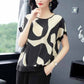 Imitation Silk Stitching T-shirt Women Spring and Summer New Short-sleeved Loose Round Neck Printed Top Blouse