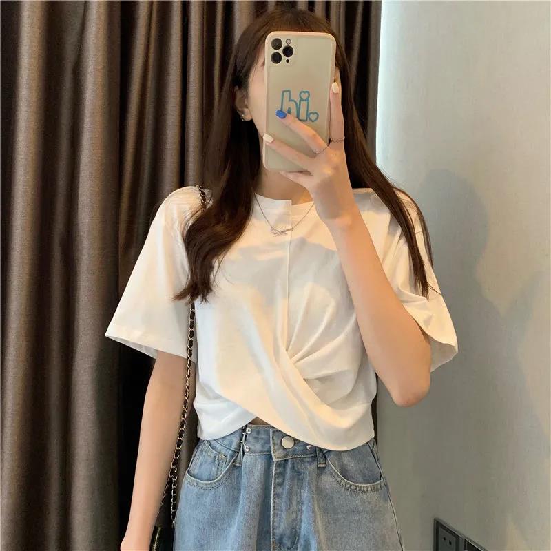 Splicing T Shirt Summer Fashion Women  Solid Color Cool Irregular Streetwear Hip Hop T-Shirt