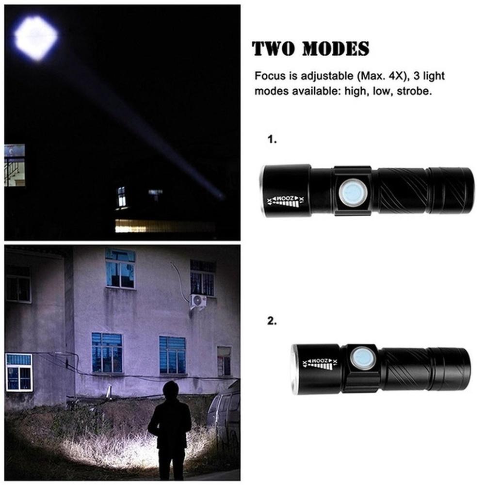 Mini Q5 Zoomable USB Rechargeable Ultra Bright LED Flashlight Torch 3 Modes Wth Beam Focusing Zoom