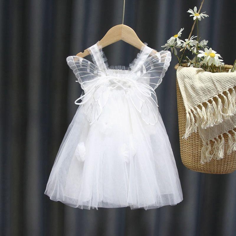 Baby Girl Summer Dress Children's Clothing Mesh Angel Princess Dress Fairy Girl Suspenders Birthday Dress Wings Fluffy DRESS