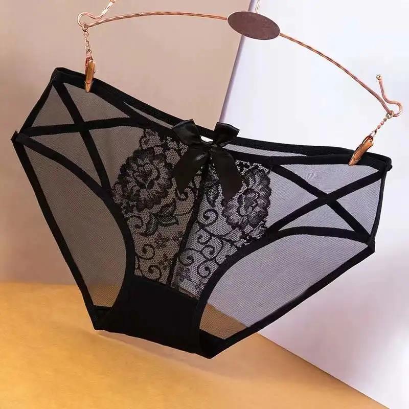 Large Size Panties Women's Transparent Mesh Lace Sexy Seamless Elastic Panties