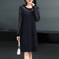 Elegant Women's Party Dress Mesh Long Sleeve A-Line Dress Beading Long Sleeve Dress Spring Tunic Neck Straight Dress