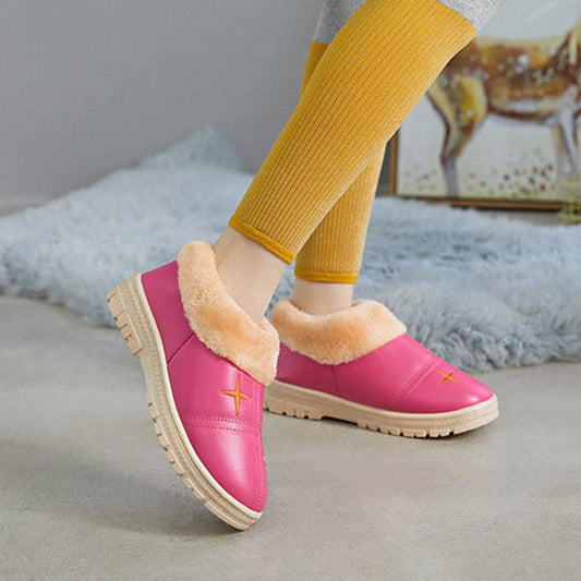 Cotton Shoes Women's Winter Plus Velvet Thick Cotton Shoes Pu Surface Waterproof and Ski-proof Ground Boots Thick Bottom
