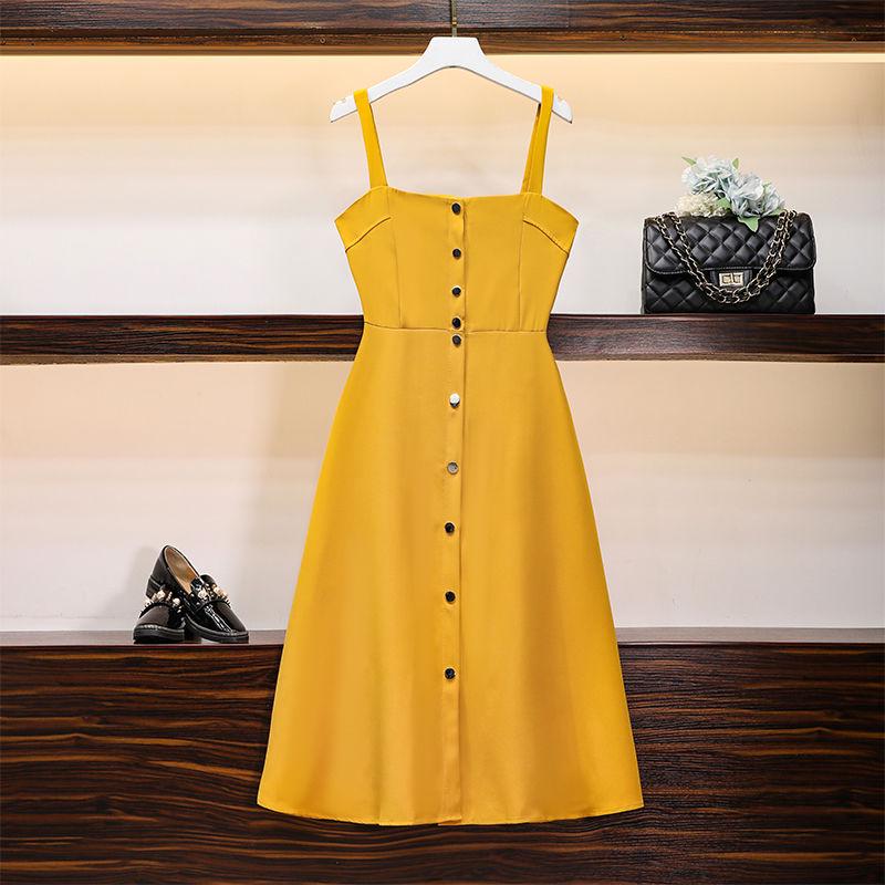 Womens Summer Dresses  Short-sleeved Shirt Top and Long  Strap Dress Two-piece Set Plus Size Outfits