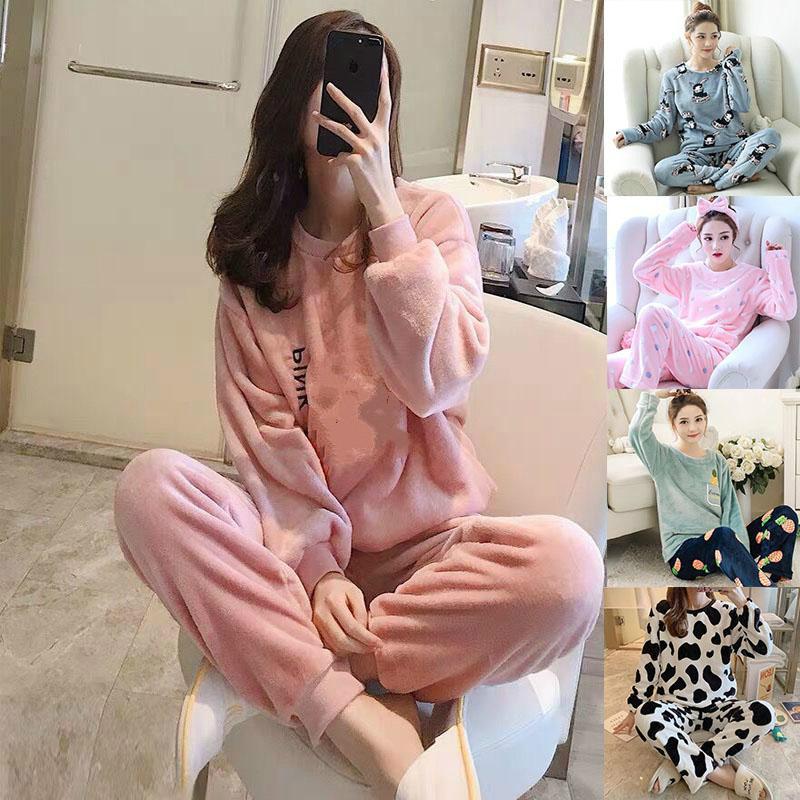 Women's Autumn and Winter Coral Velvet Thick Pajamas Flannel Plus Velvet Outer Wear Home Service Suit