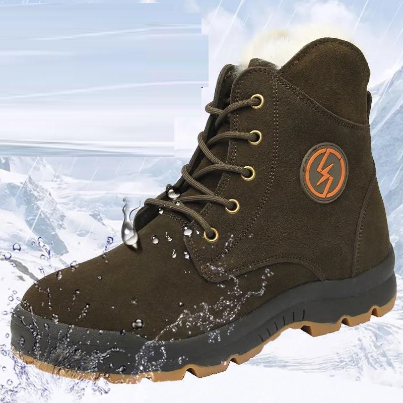 Snow Boots Men's Sheepskin Winter Boots Plus Velvet Warm Waterproof Non-slip Winter Martin Boots Men's Cotton Shoes