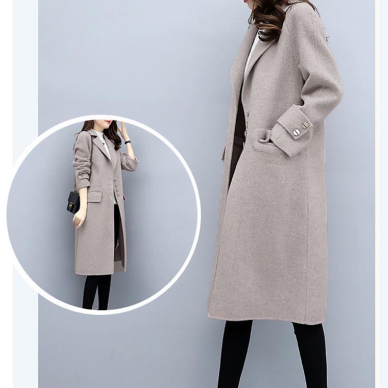Coat Women's Mid-length Autumn and Winter Woolen Loose and Thin Over The Knee Popular Woolen Coat
