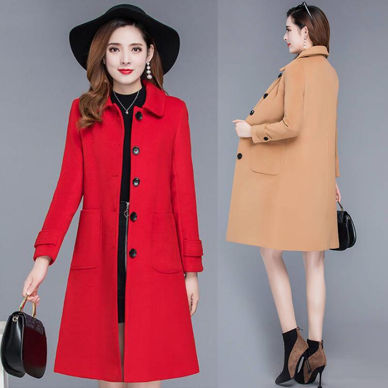 Autumn Winter Coat Jacket  Women Overcoat Wool Coat Long Green Slim Blend Clothes Outerwear