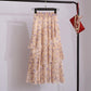 Elegant Floral Print Chiffon Skirts Women Summer A Line Pink Streetwear High Waist Ladies Midi Skirt
