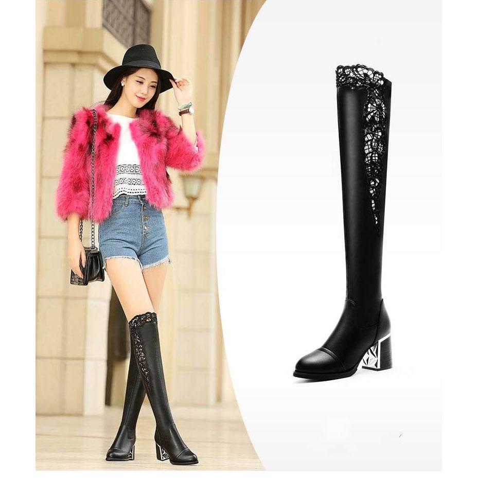 Over-the-knee boots, high-heeled boots, autumn and winter leather boots, knight boots, women's boots