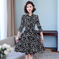 Women's retro floral dress spring long-sleeved a-line shirt dress OL Style Knee-length Dress Plus Size S-5XL
