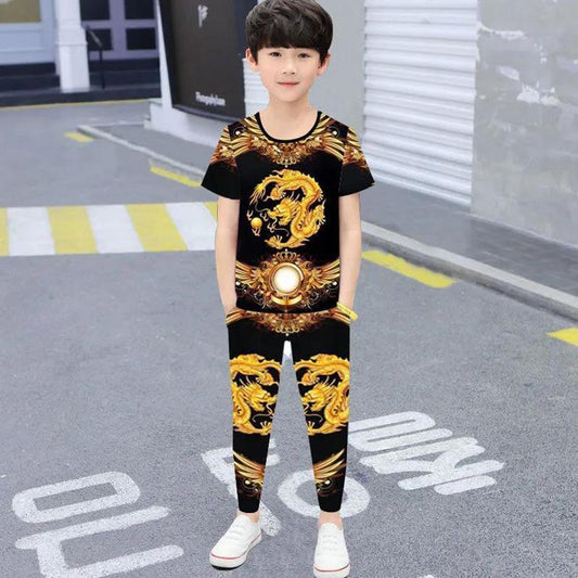 Boys Summer Handsome Short-sleeved Clothes Suit Children's Sports T-shirt Spring and Autumn Trousers Trendy