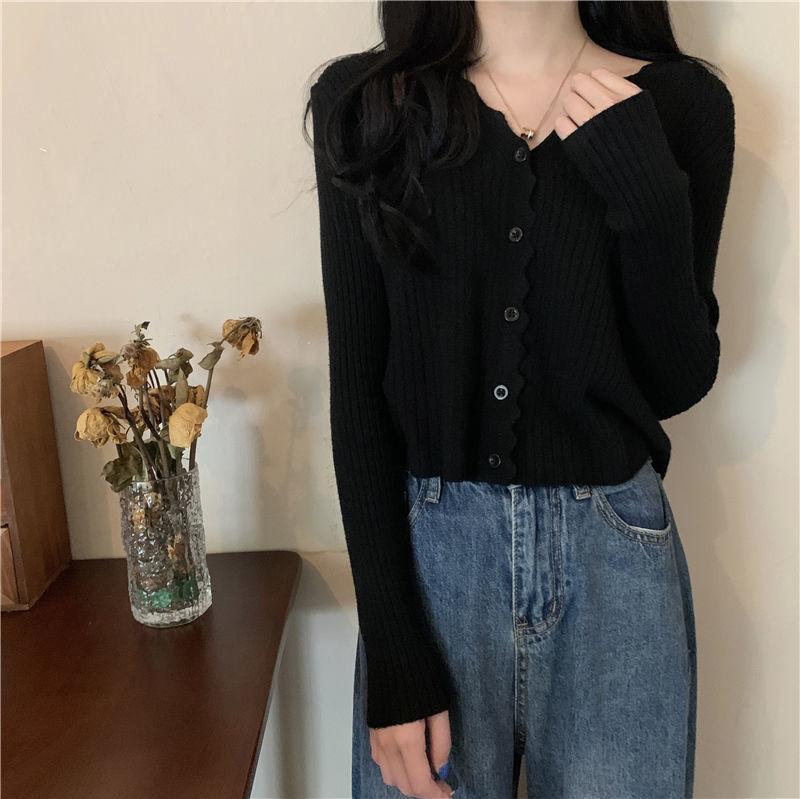 Early Autumn V-neck Sweater Long-sleeved Cardigan Sweater Small Coat All-match Female Gentle Wind Ladies Slim Pure Color Simple Top