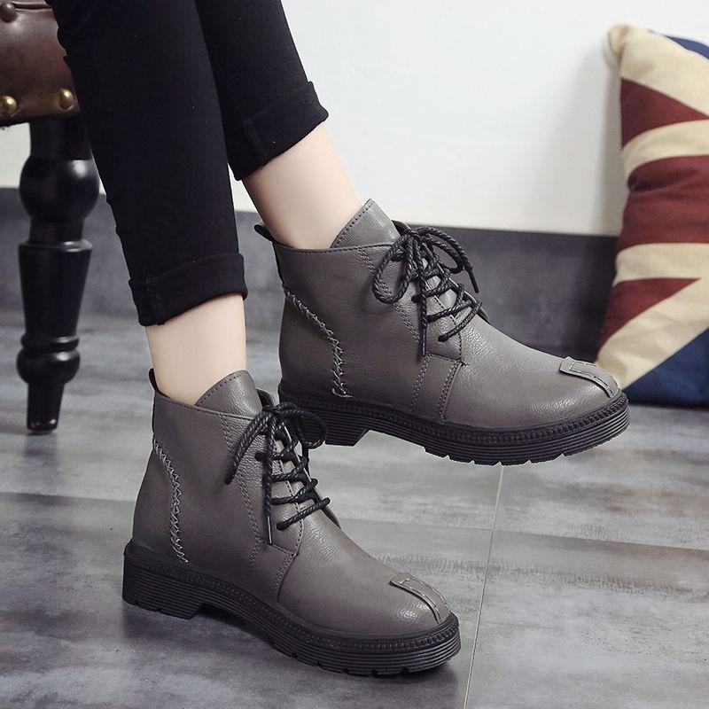 Pair of Women Shoes Ankle Lace-up Low Heel Four Seasons Casual Shoes Shoes Women Ladies Martin Boots