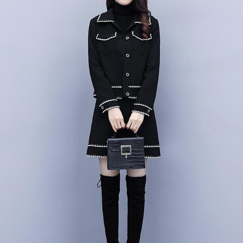 Spring and Autumn Suit Lapel Fashion Jacket Off Shoulder Color Matching Sexy Sweater Double-breasted Button Long-sleeved Top