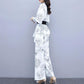 Temperament Wide-leg Pants Suit Women's Spring and Autumn Temperament Two-piece Long-sleeved Shirt + Loose Wide-leg Pants