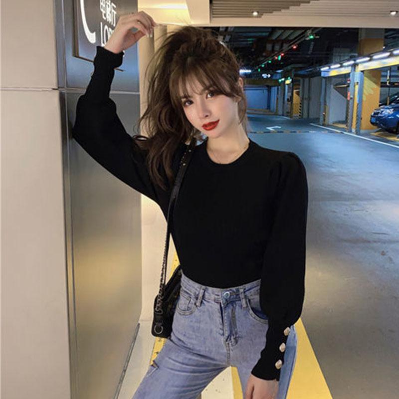 Autumn and Winter Loose Casual Sweater Slim Long-sleeved Pullover Blouse All-match Slim Female Blouse