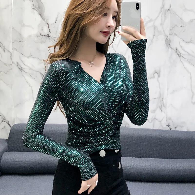 Women's Spring and Autumn Long-sleeved Top V-neck Slim Bottoming Shirt