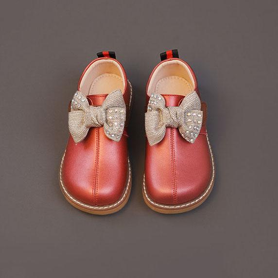 Children's Princess Leather Shoes Girls Spring Autumn Solid Color Bow Decoration Casual Single Shoes