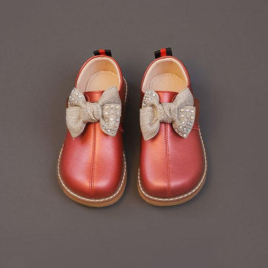 Children's Princess Leather Shoes Girls Spring Autumn Solid Color Bow Decoration Casual Single Shoes
