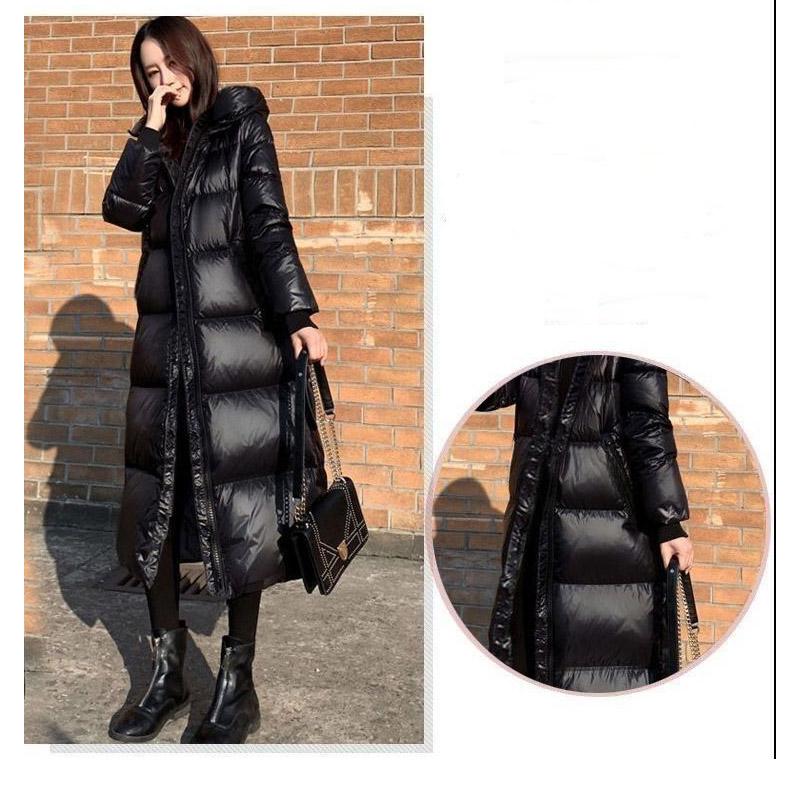 Women's New Style Black Down Cotton Jacket Korean Long Shiny Cotton Jacket Women Slim Jacket