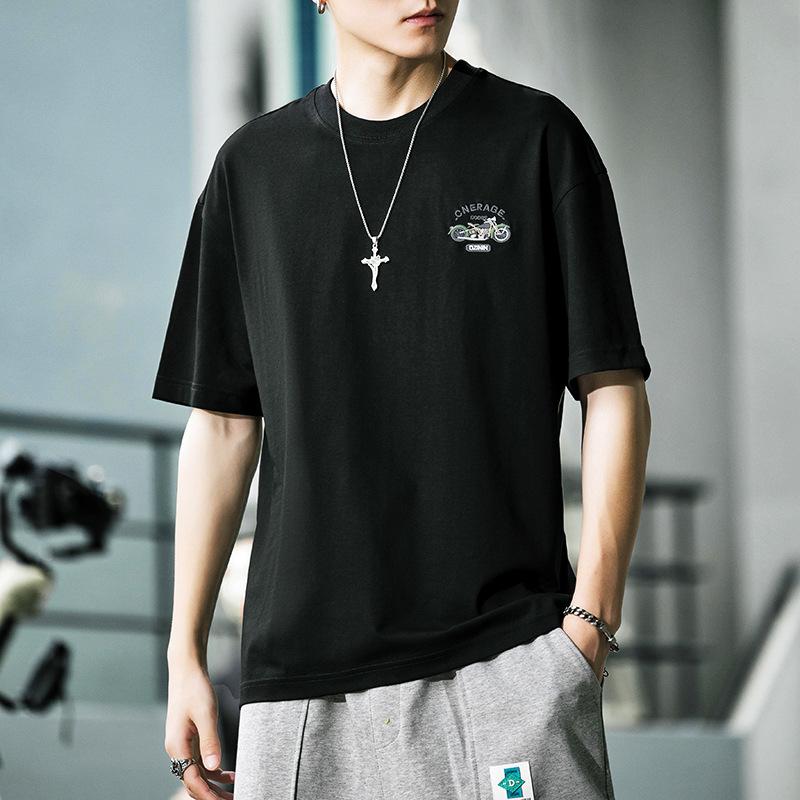 Moto & Biker T-shirt Oversized American Trend Retro Shirt O-neck Half Sleeve Casual Pullover Graphic Punk Clothes Summer